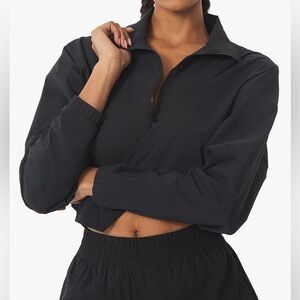 WE WORE WHAT Cropped Quarter Zip Nylon Pullover Black Size Large NWT